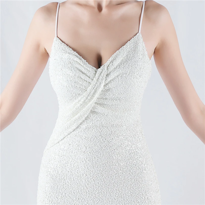 Robe de soirée sexy à sequins et fente haute, avec bretelles et encoche cryptée view 71