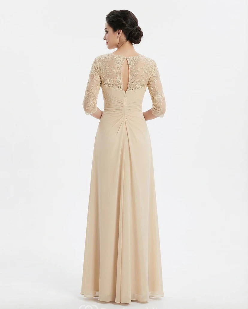Bateau Neck Half Sleeve Chiffon Applique Gown view 2