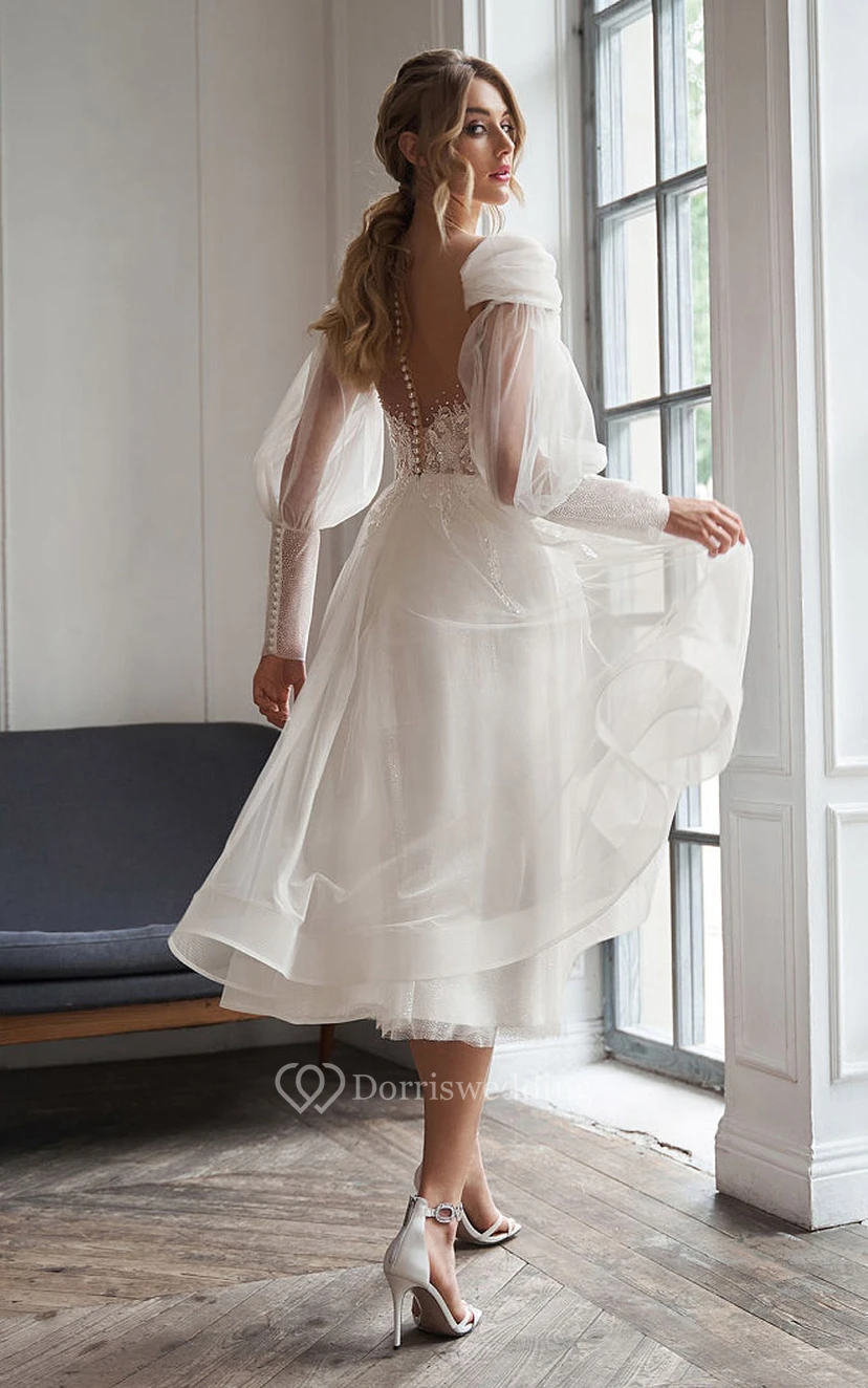 long sleeve white elopement dress Leely Women Ivory Lace Midi Wedding Dress with Sleeves Bodycon Engagement Dress with Sash Elopement Dress