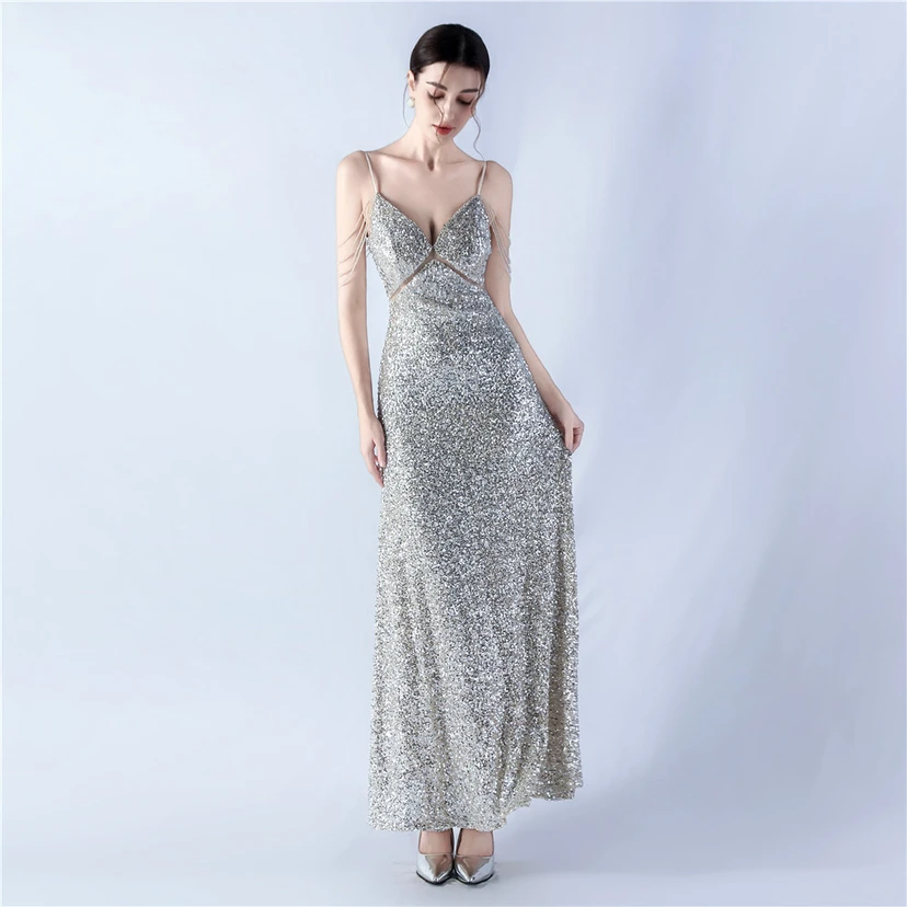 Sling A-Line Large Swing Mesh Sequin Evening Dress view 57