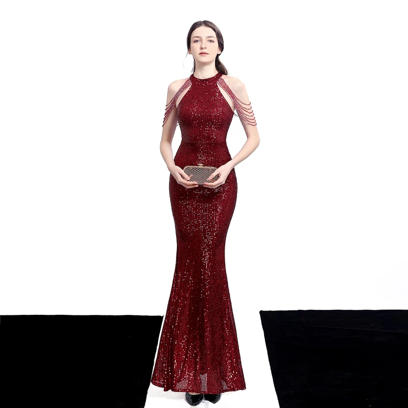 Robe de soirée élégante à col halter et sequins diamants Aura Queen, style banquet temperament view 20