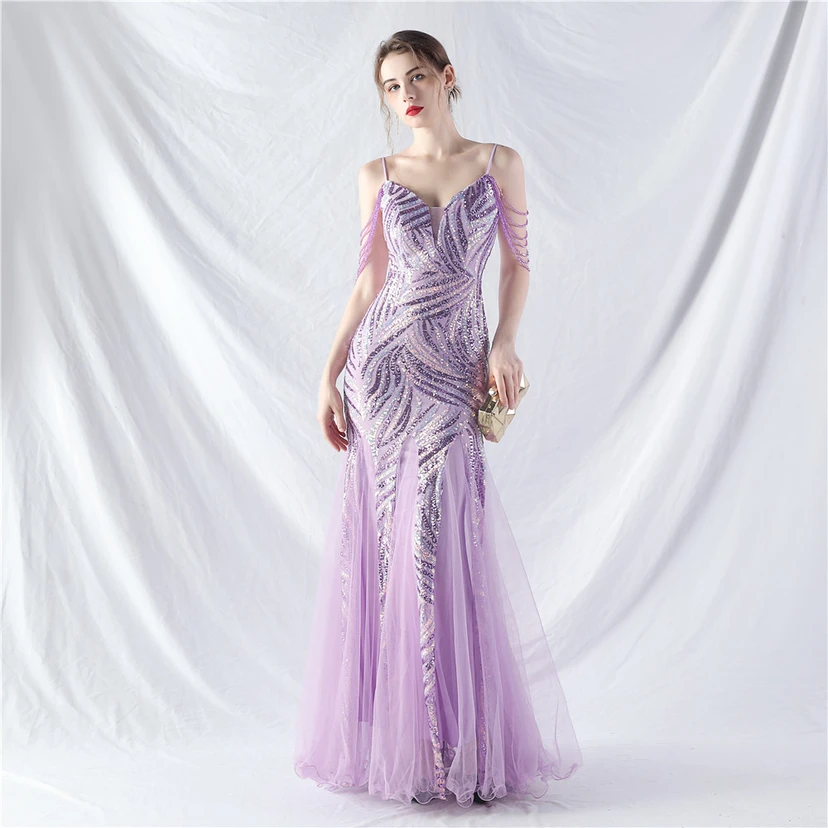 Layered Beads Spliced ​​Mesh High-End Evening Dress view 48