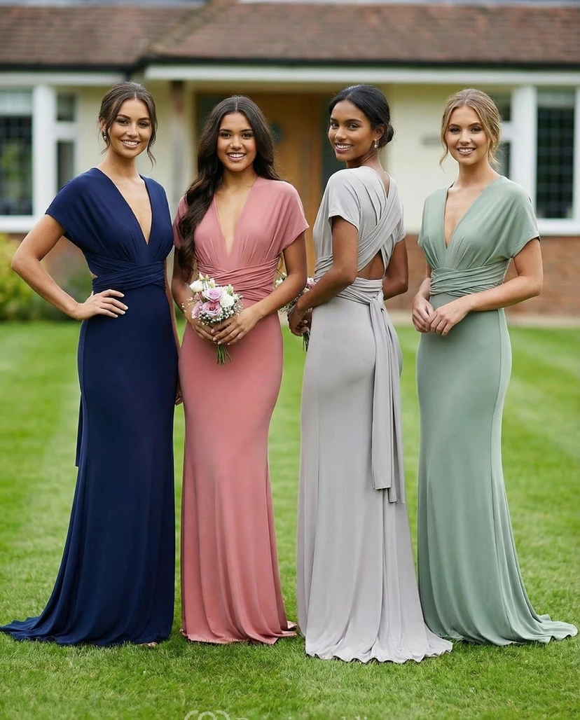 Flowy Grecian Chiffon V-Neck Bridesmaid Dress