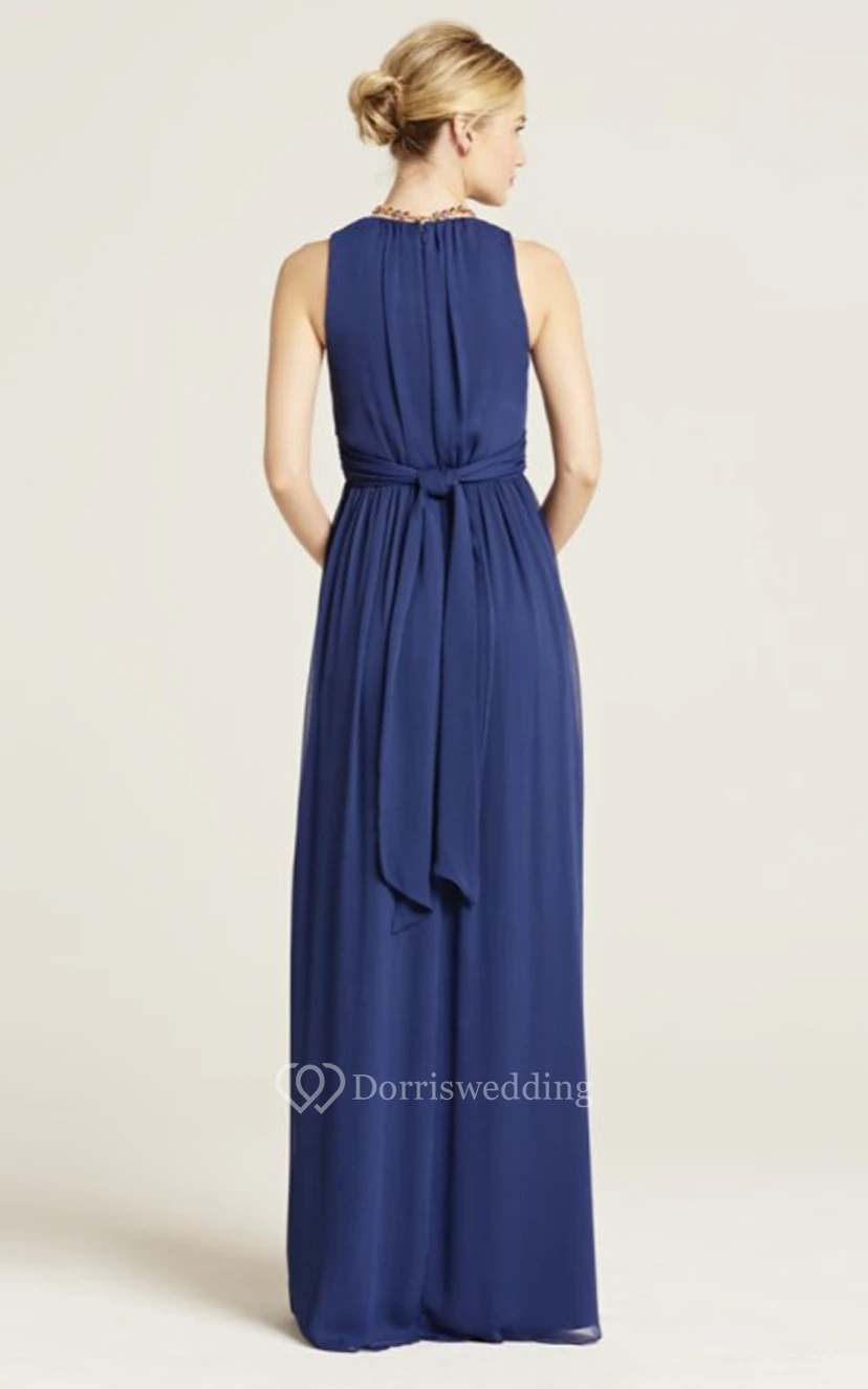 Impressive Long-Chiffon Sleeveless Jewel-Neck Dress view 9