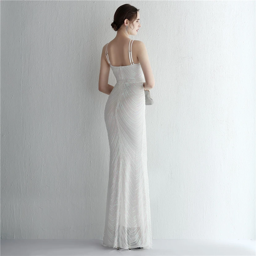 Paillettenbesetzter Chiffonrock mit Blumenmuster, handgefertigt mit Perlen und Neckholder-Ausschnitt, elegant und kühl, perfekt für festliche Anlässe. view 6