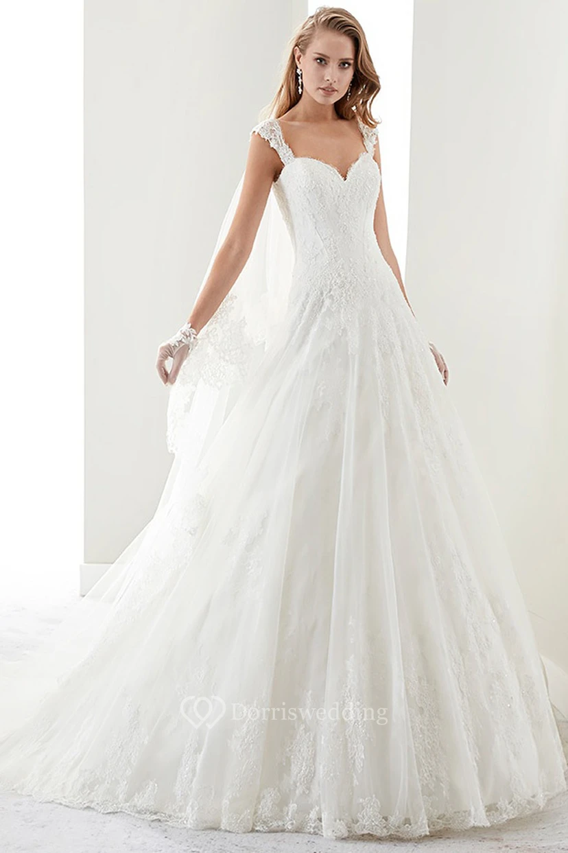 Sweetheart A-Line Lace Bridal Gown With Appliques Straps And Lace-Up Back