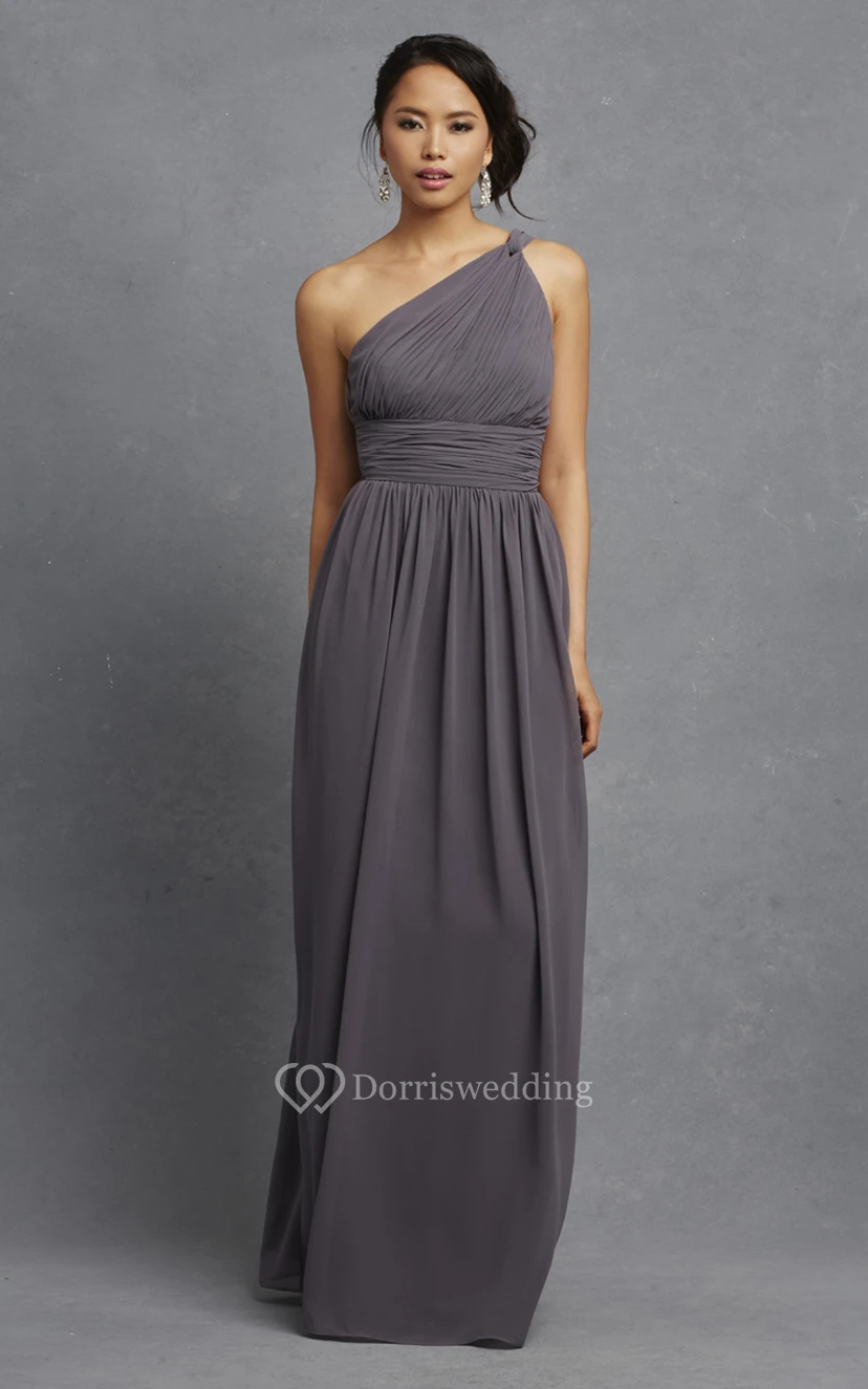 Long-Chiffon Modern One-Shoulder Dress With Ruching view 7