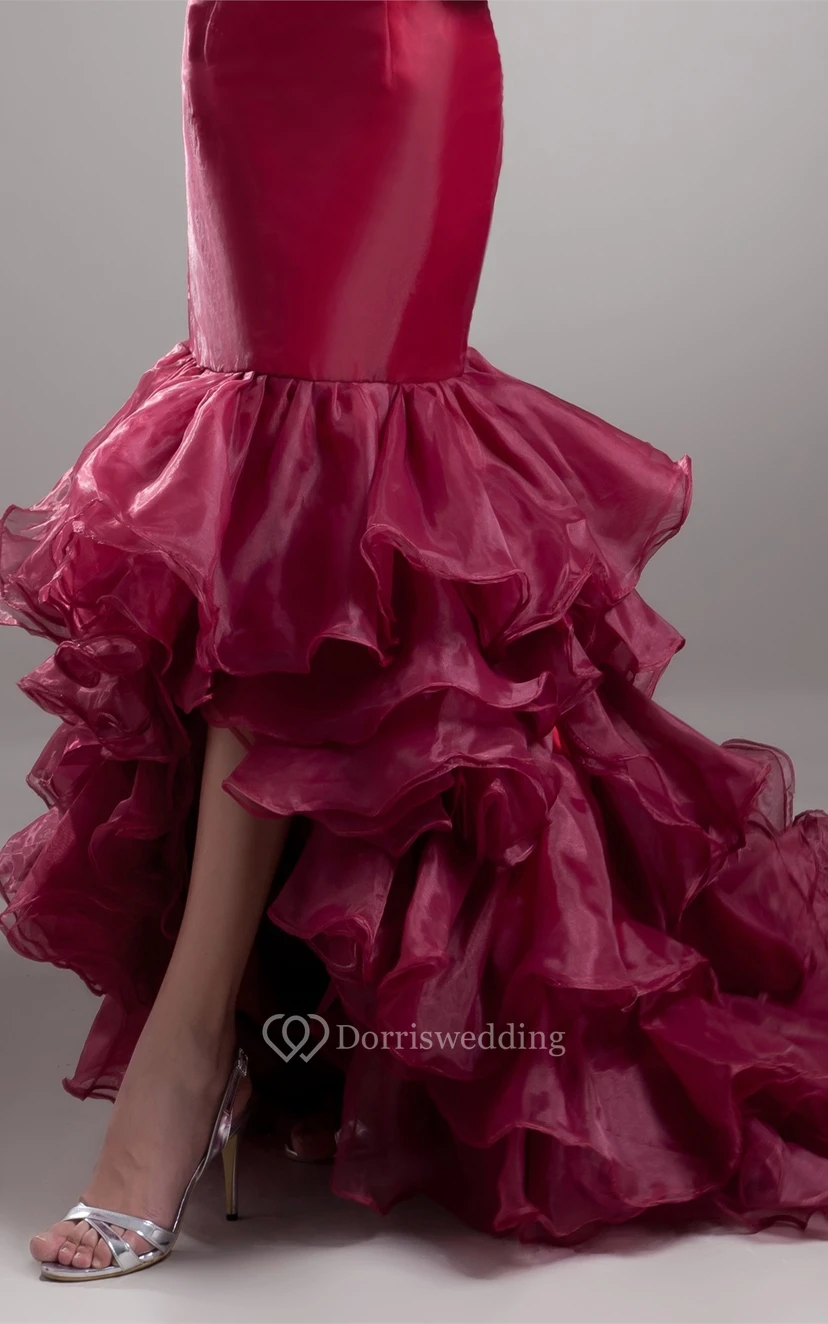 Strapless High-Low Mermaid Brush Train and Gown With Ruffles view 4