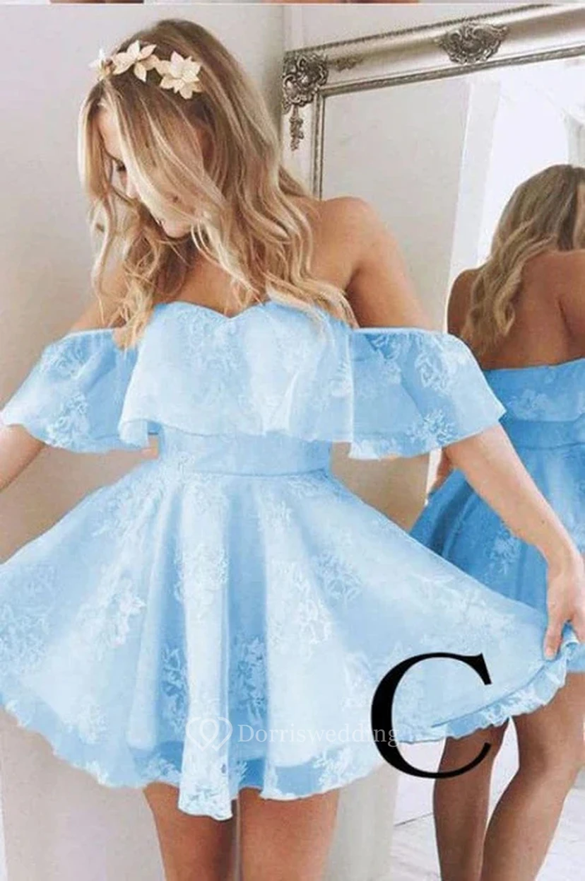 Pink Off-the-Shoulder Lace Dress with Ruffles view 4