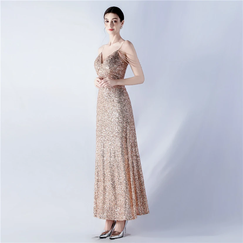 Sling A-Line Large Swing Mesh Sequin Evening Dress view 39