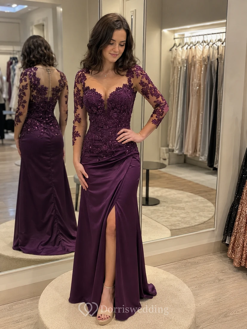 Vestidos de fiesta de noche de gasa con encaje rojo y vestidos de graduación de manga corta en oferta. view 8