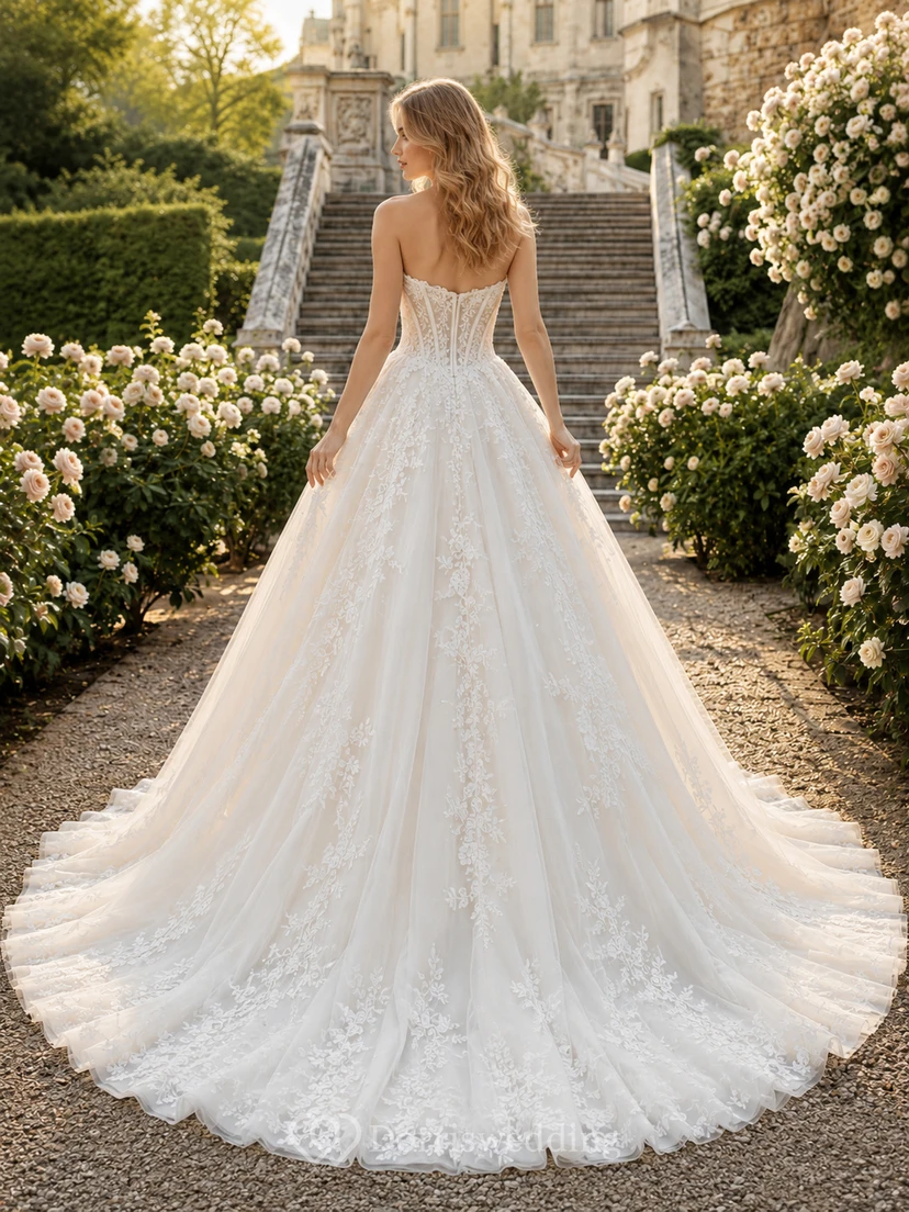 Brautkleid im eleganten Spitzen-Stil für den Gartenball view 2