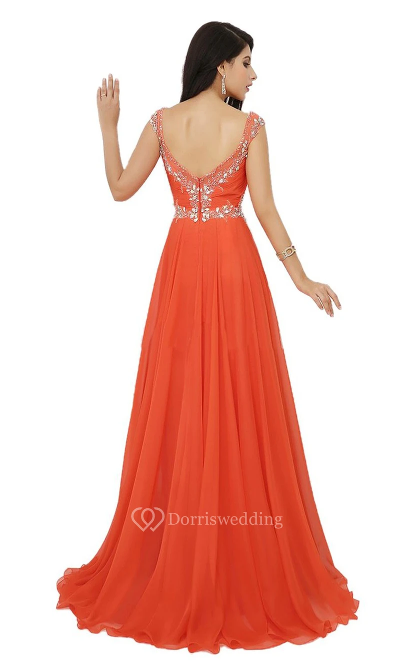 V-neck High-slit A-line Gown With Beaded Appliques view 2