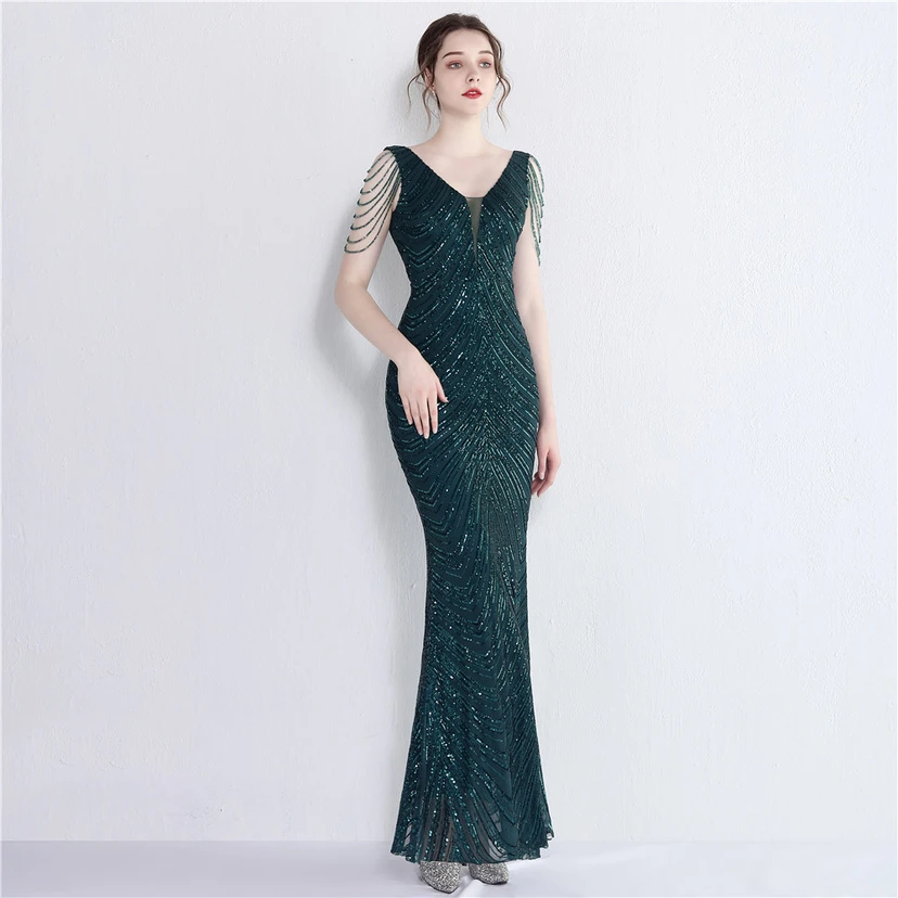 Paillettenbesetztes Meerjungfrauenkleid für Auftritte, Internet-Promi-Events, Bankette, Automodelle, Etikette, Abendkleid view 51