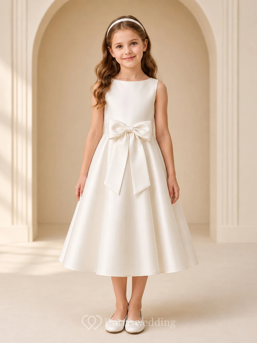Simple Satin Bow Flower Girl Dress