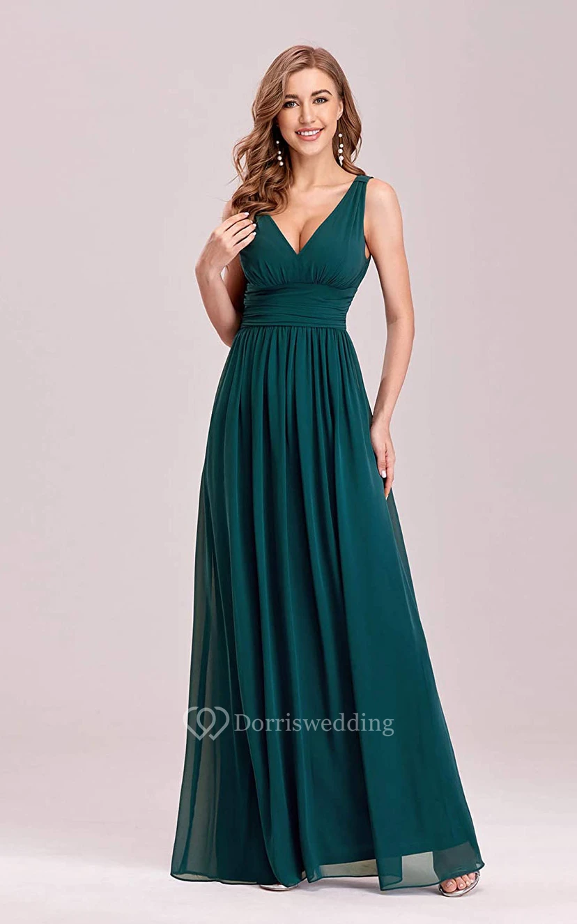 Casual Chiffon V-neck A Line Sleeveless Evening Dress With Ruffles view 14