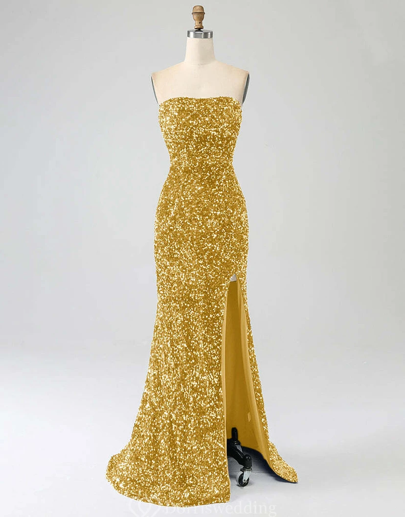 Robe bustier bleu roi à sequins et fente jusqu'à la cuisse view 21