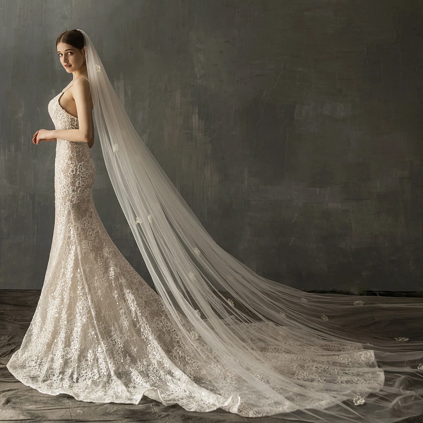 Fairy Cathedral Tulle Veil with Flowers view 2