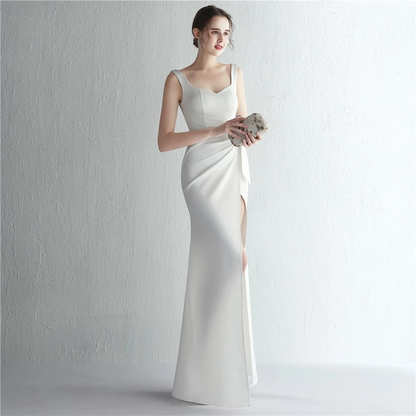 Satin-Kleid mit Perlenbesatz, langem Schlitz, schmal geschnitten, Meerjungfrauenschnitt, für Promi-Dinner, Hochzeiten, Autoausstellungen, Modellbau view 4