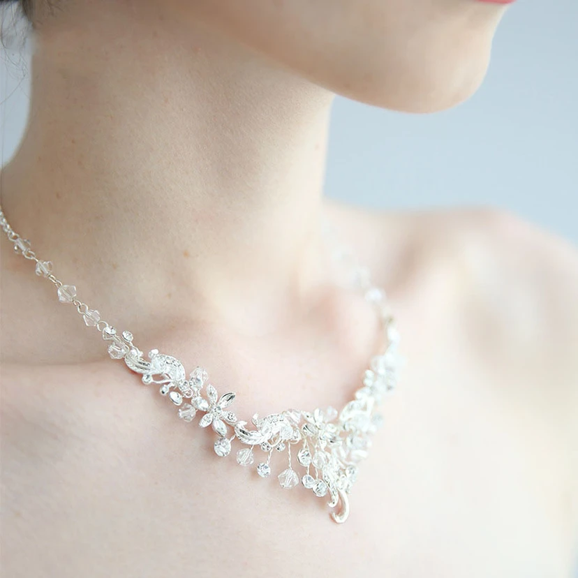 Beautiful Crystal Rhinestone Necklace and Earrings and Crown Jewelry Sets view 3