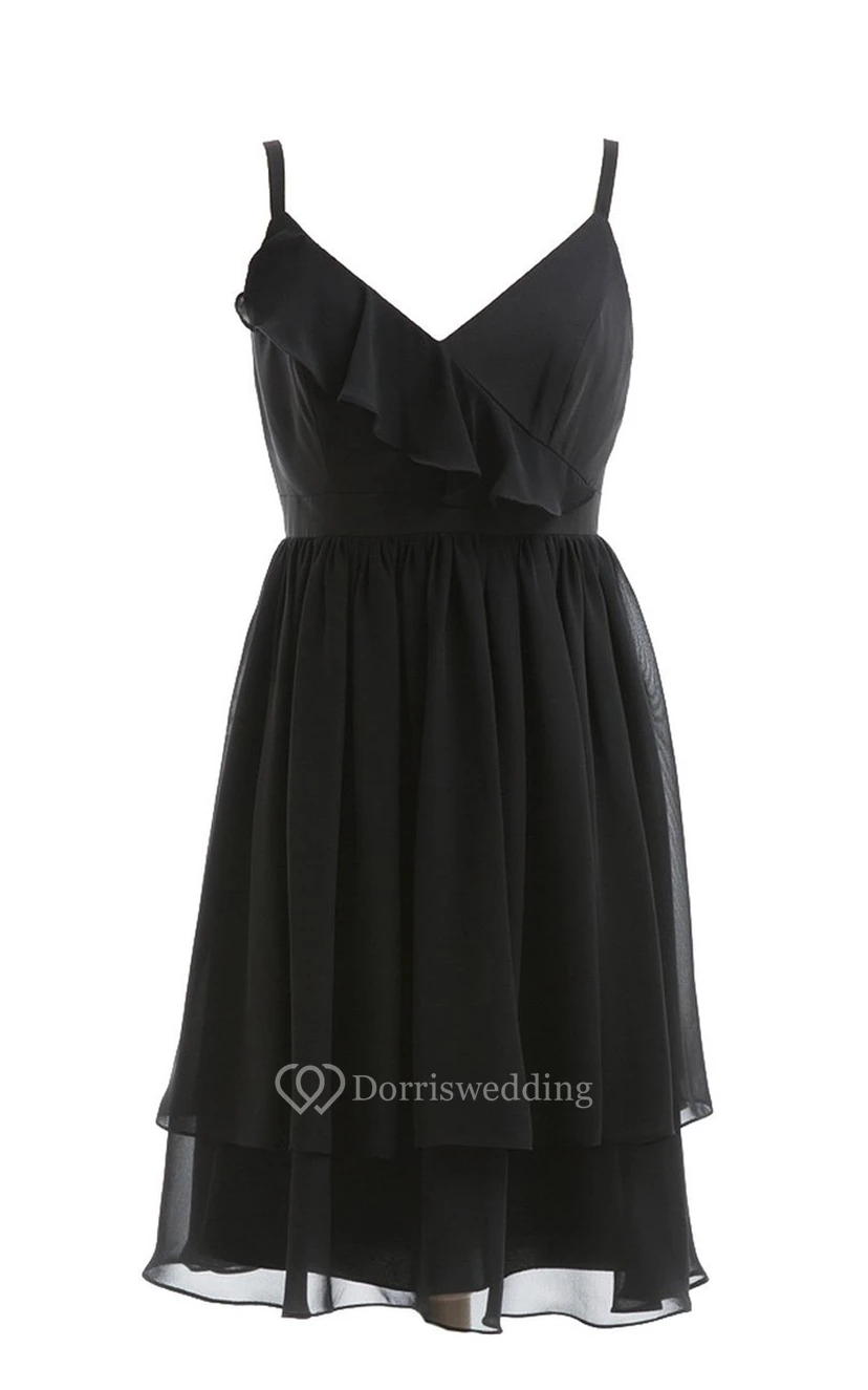 Chic Spaghetti Straps V-neck Short Dress With Tieres view 2