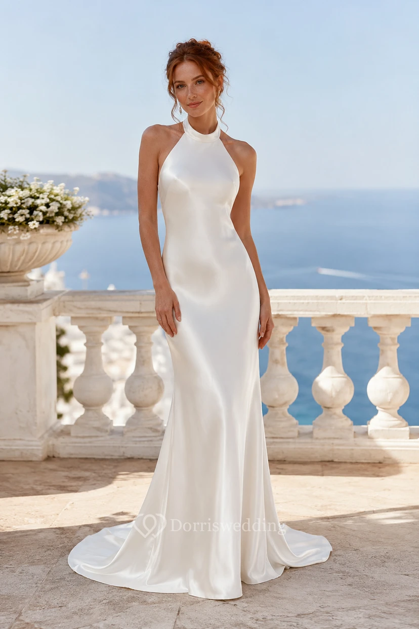 Satin Wedding Dress Mermaid Strapless Sweetheart Sweep Train Bridal Gown