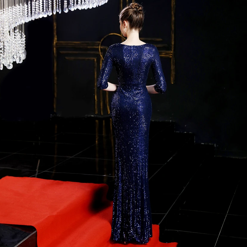 Elegantes, langes Paillettenkleid im Meerjungfrauenstil mit langen Ärmeln – ein echter Hingucker! view 25