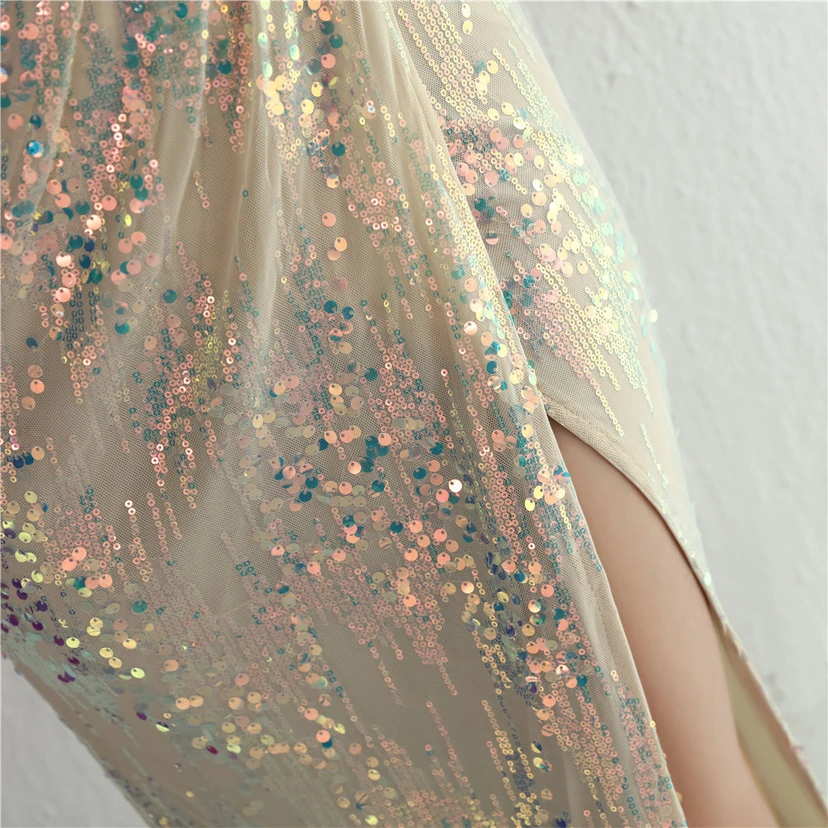 Nouvelle jupe longue fendue à sequins Aura Queen, style banquet de célébrités. view 54