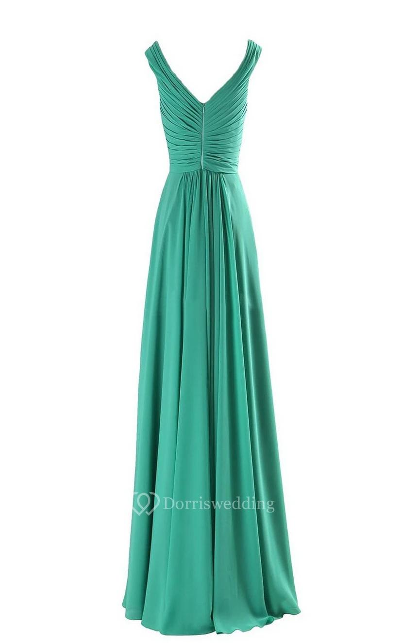 Sleeveless V-neck Empire Long Gown With Pearls view 2