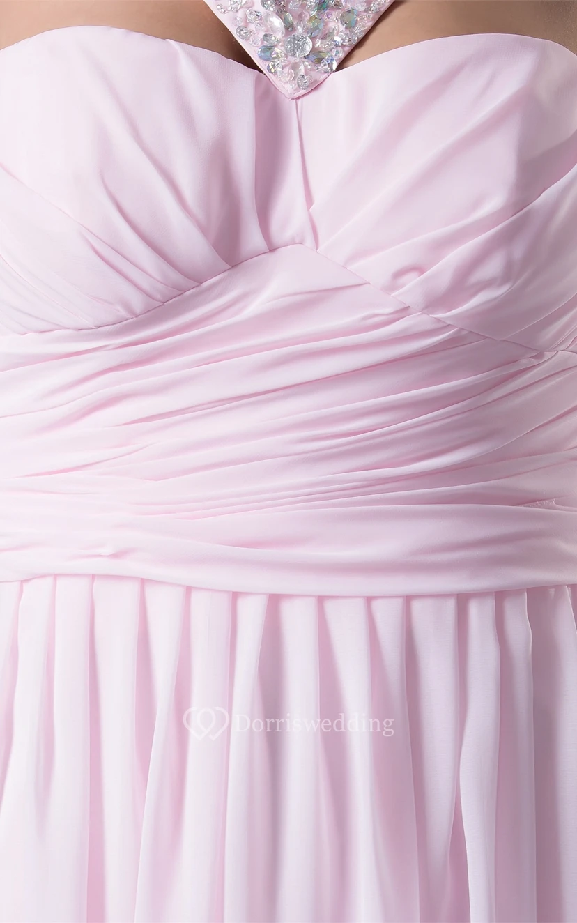 Pastel Chiffon Long Criss-Cross Beading and Dress With Pleats view 4