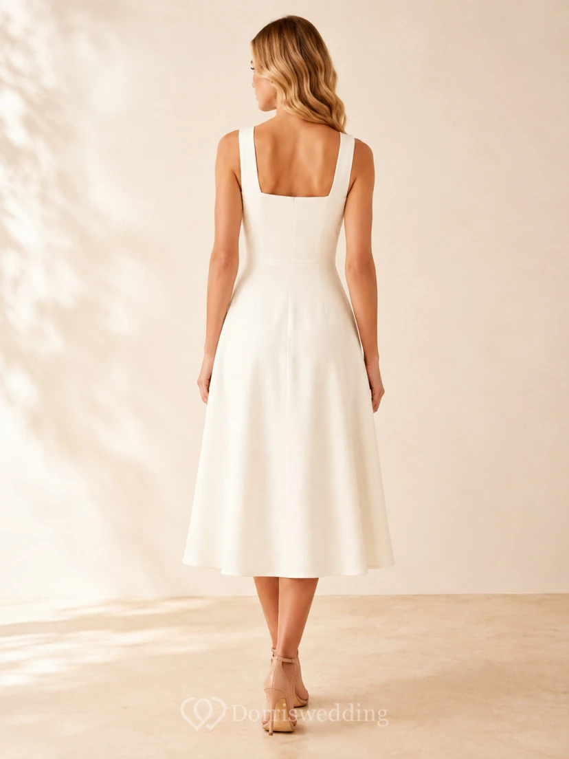 Pearl Satin Square Neck Sleeveless A Line Midi Dress view 2