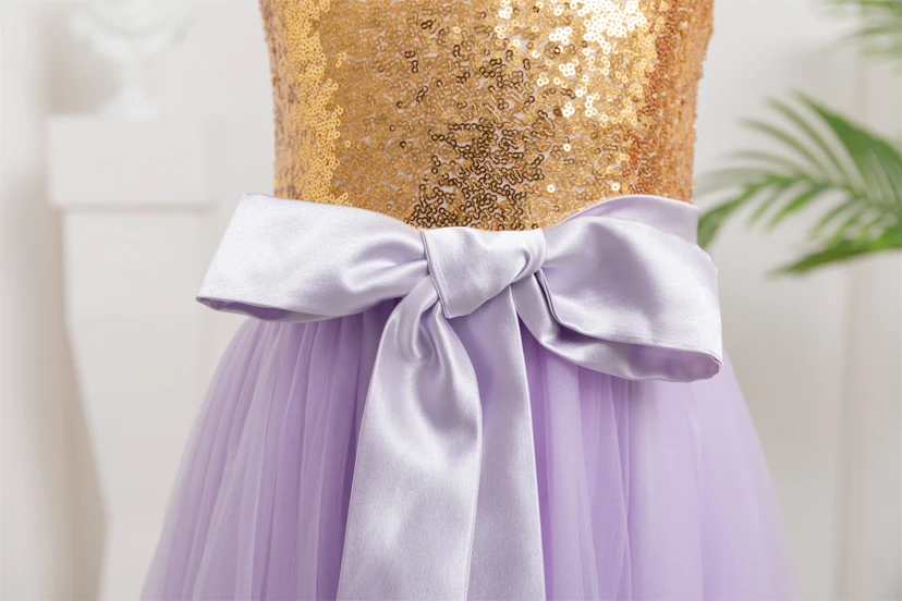 Two-Tone Scoop-neck Empire Tulle A-line Flowergirl Dress with Bow view 5