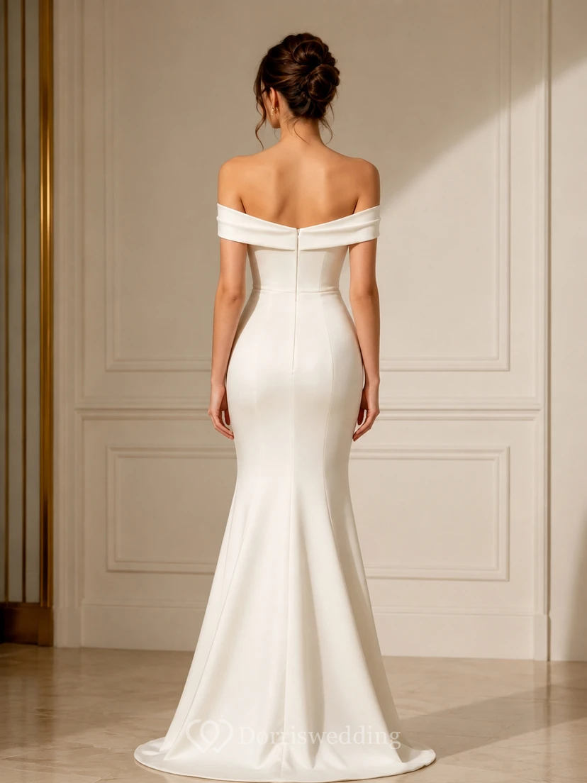 Vestido formal de satén estilo sirena con hombros descubiertos view 2