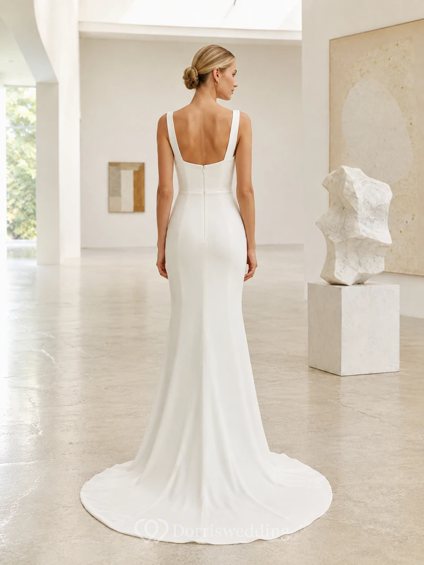 Minimal Square Neck Crepe Column Art Gallery Bridal Gown view 2