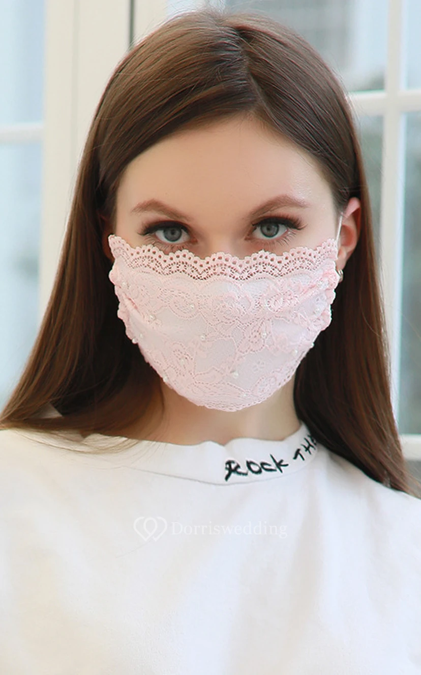 Non-Medical Pearl Lace Bridal Face Masks view 2