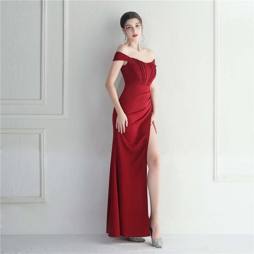 Cross-Border Supply schulterfreies, einseitig schulterfreies Kleid mit Schlitz für Nachtclub, Hochzeit oder Abendessen view 22