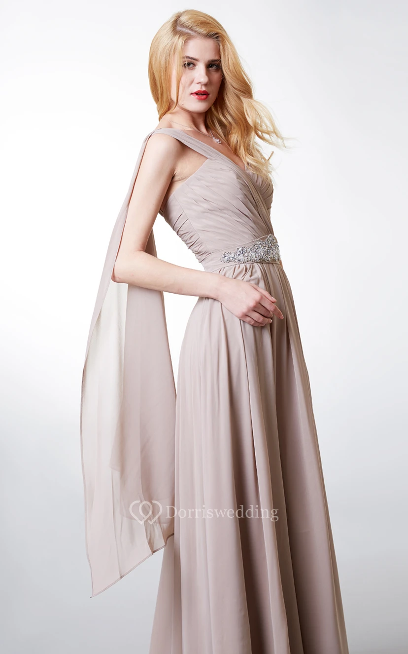 Charming One-shoulder Chiffon Gown With Beaded-detailing view 2