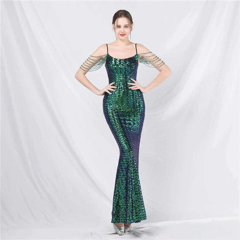 Robe de soirée longue à sequins et perles fantaisie view 37