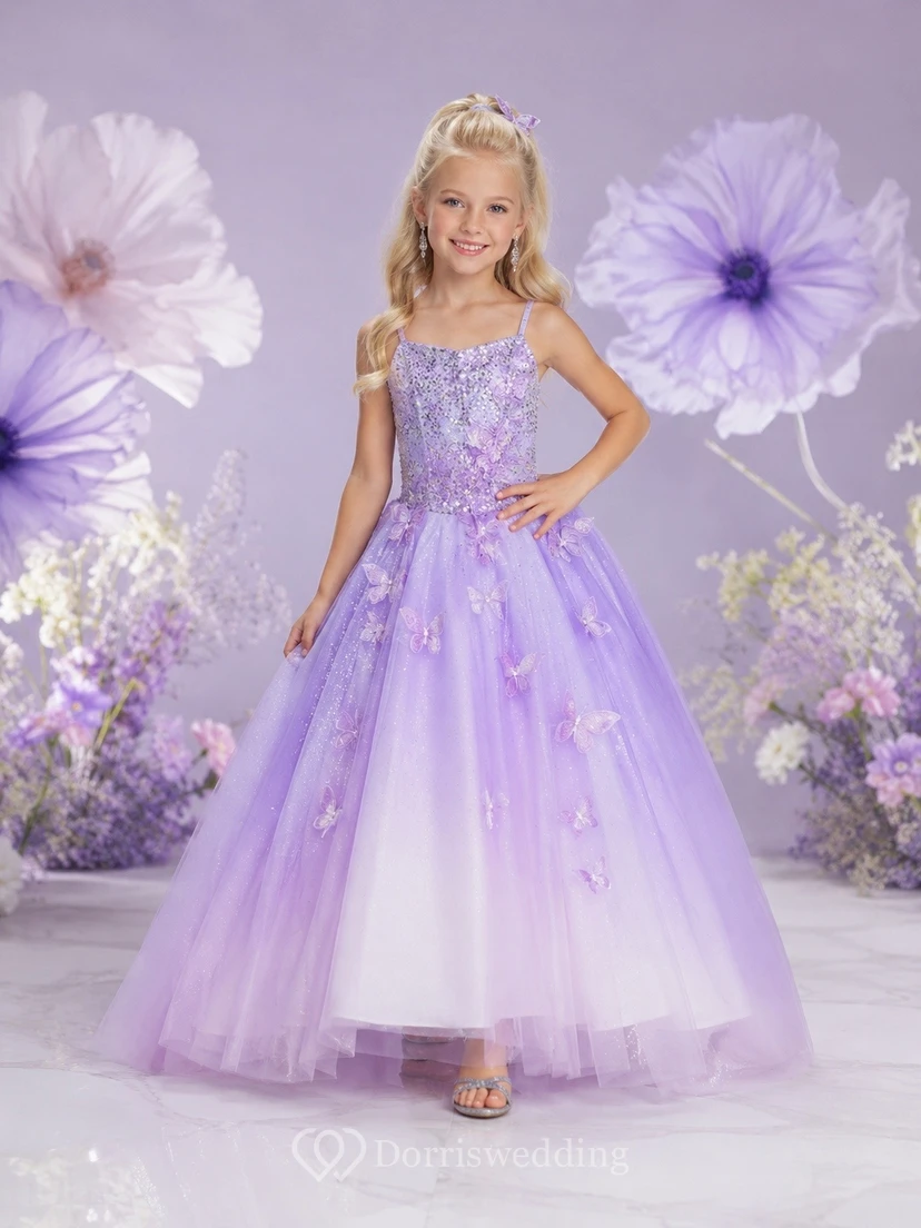 Lavender Adorable Strapless Tulle Sleeveless Ball-Gown Flowergirl Dress