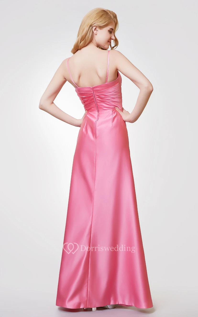 Sweetheart A-line Long Satin Dress With Ruching view 3