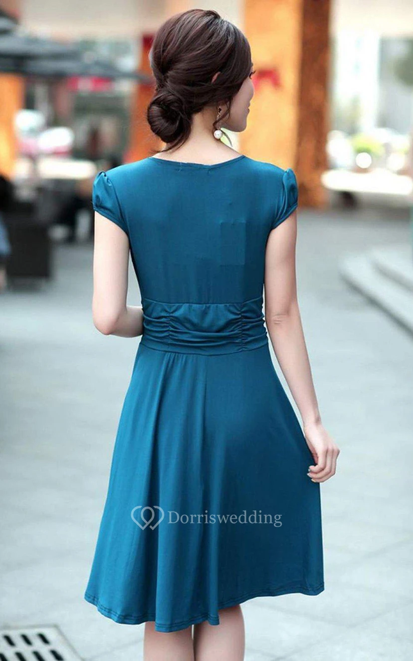 Cap-sleeved Knee-length Dress With Ruching view 5