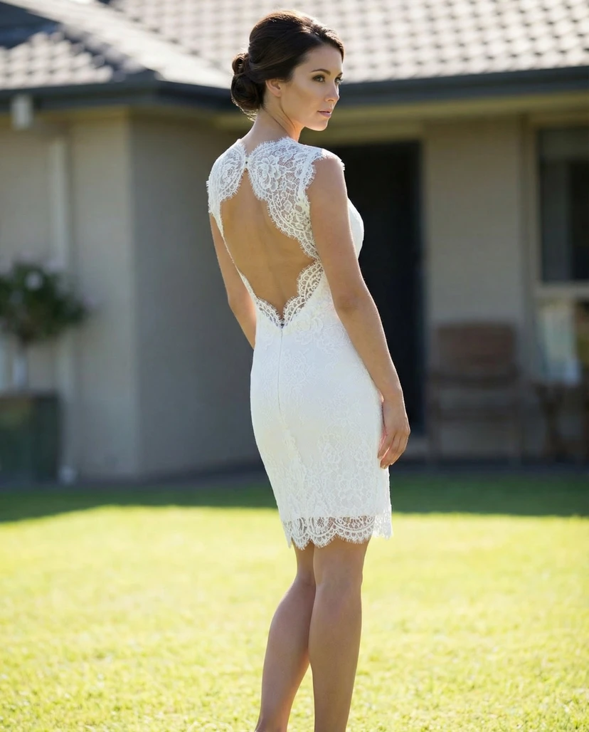 Robe de mariée sans manches en dentelle à col Reine Anne view 2