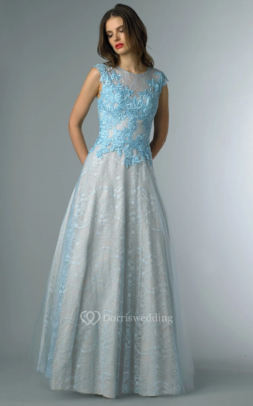 A-line Floor-length High Neck Short Sleeve Lace Illusion Dress view 13