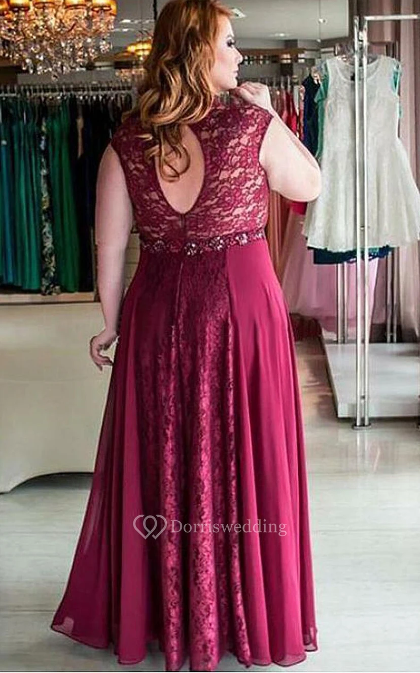 Simple Short Sleeve Floor-length Chiffon A Line Prom Dress with Ribbon view 2