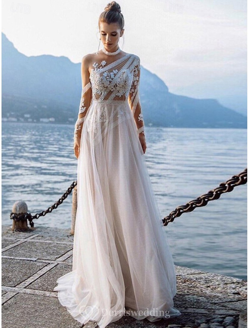 long sleeve asymmetrical wedding dress Unbranded A-Line Long Sleeve Asymmetric Wedding Dresses for sale