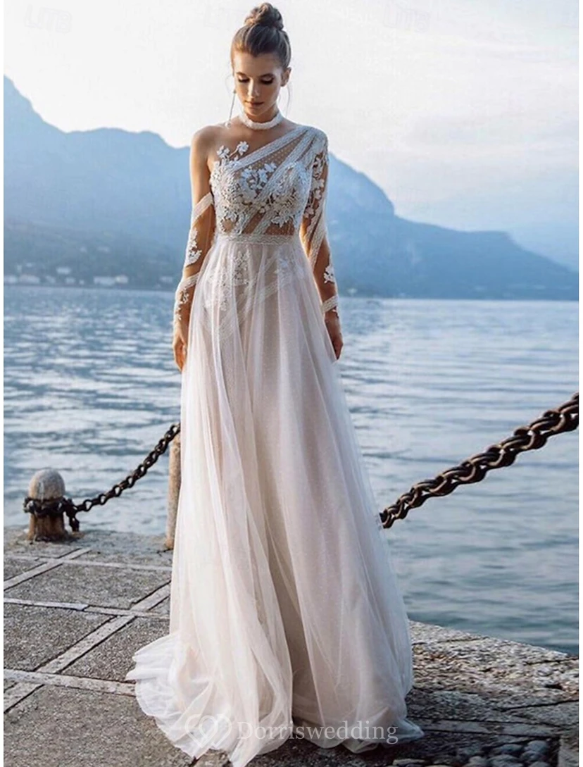 long one shoulder lace bridesmaid dress Long One Shoulder Lace Bridesmaid Dress Chiffon Skirt TBQP363