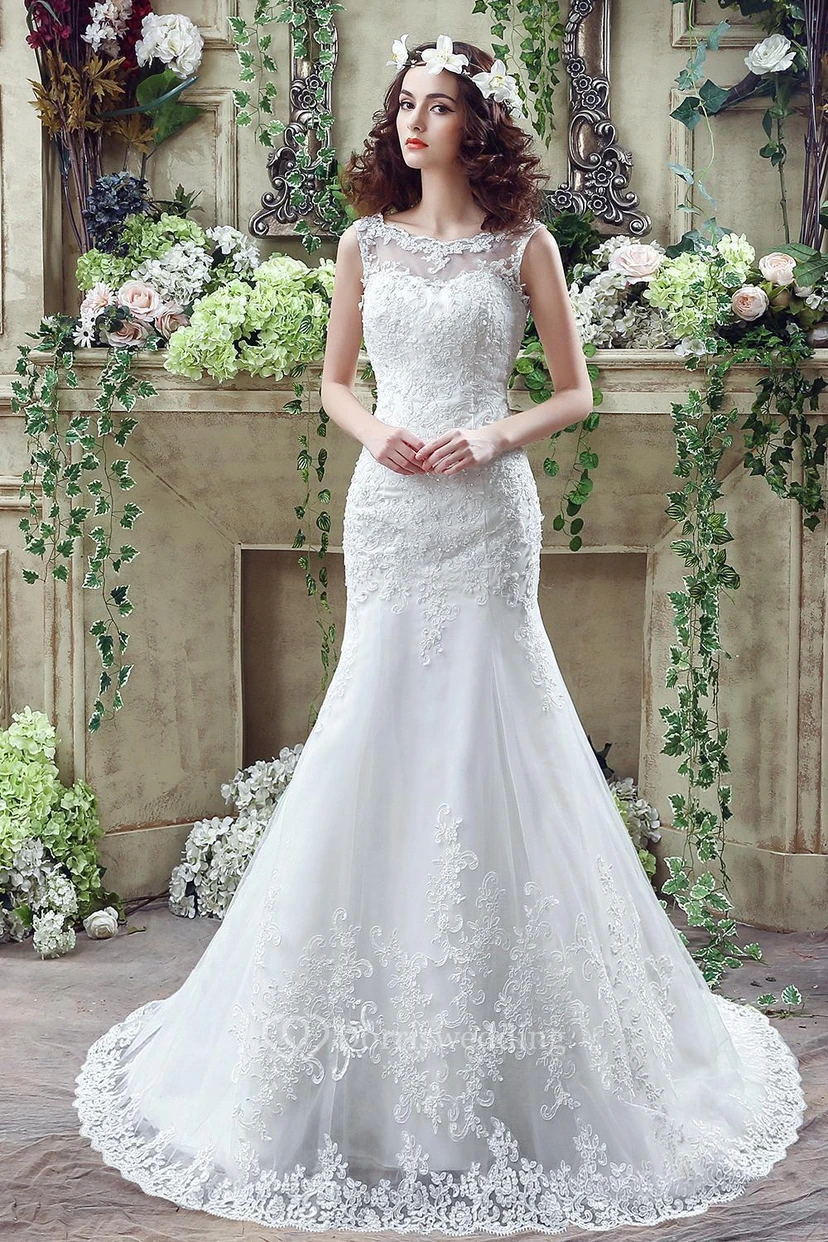 Timeless Mermaid Lace Wedding Dress Styles Zipper Button Back Sweep Train
