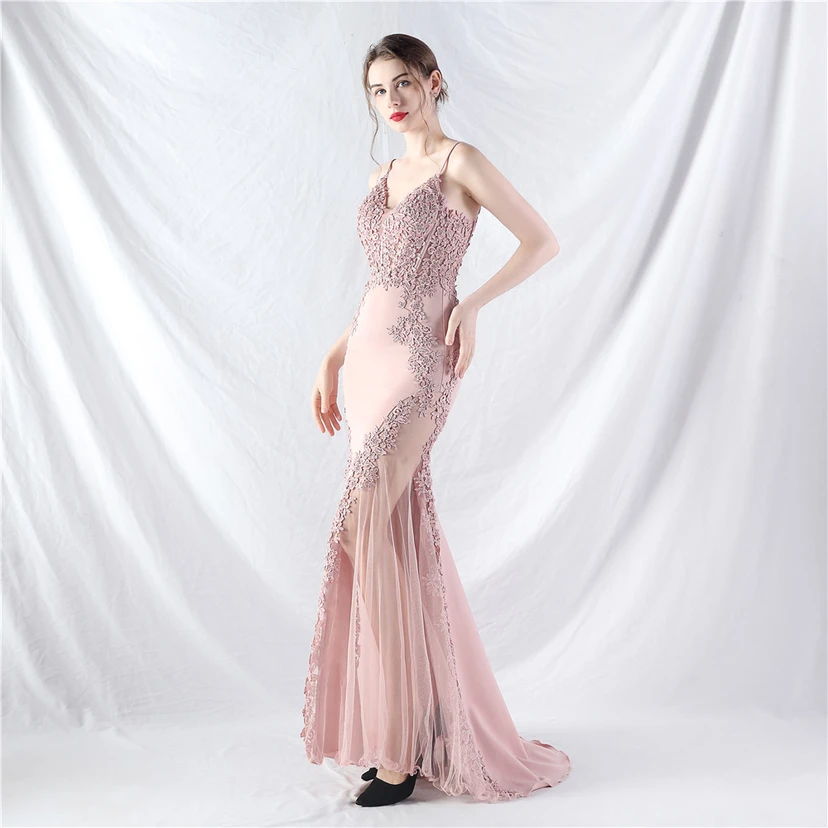 Spitzen-Abendkleid mit heißer Diamant- und Fischgrätenmuster-Weste, tiefem Taillenausschnitt, schulterfreiem Design und kurzer Schleppe view 3