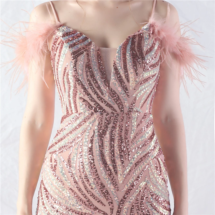 Crafted Ostrich Feather Stacked Sequins Splicing Mesh Gauze High-End Evening Dress Clothes view 38