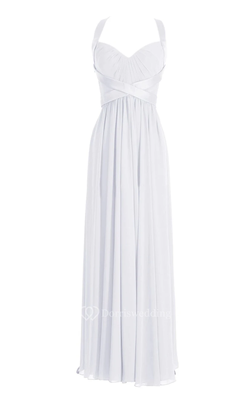 Halter Pleated Chiffon A-line Gown With Deep-v Back view 9